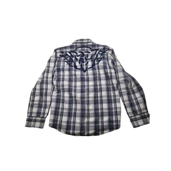 Roar Plaid Button Up Shirt Men Sz‎ L Embroidered Blue Gray Designer - Picture 7 of 7